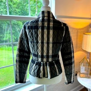 Burberry Quilted Peplum Zip Up Jacket.